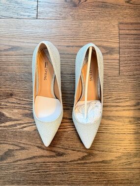 Call It Spring Silver Glitter Pointed-Toe Heels